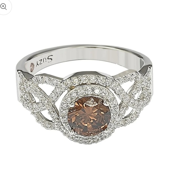 Suzy Levian Sterling Silver Brown Cubic Zirconia Crossover Bridal Ring All Sizes - Picture 2 of 6